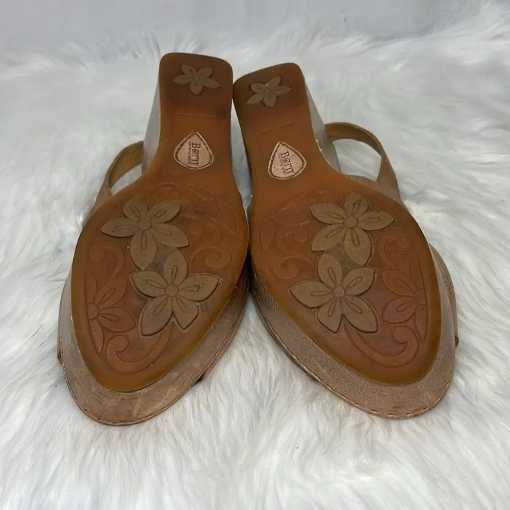 Born‎ Tanera Tan Leather  Platform Wedge Slingback Sandals Sz 9